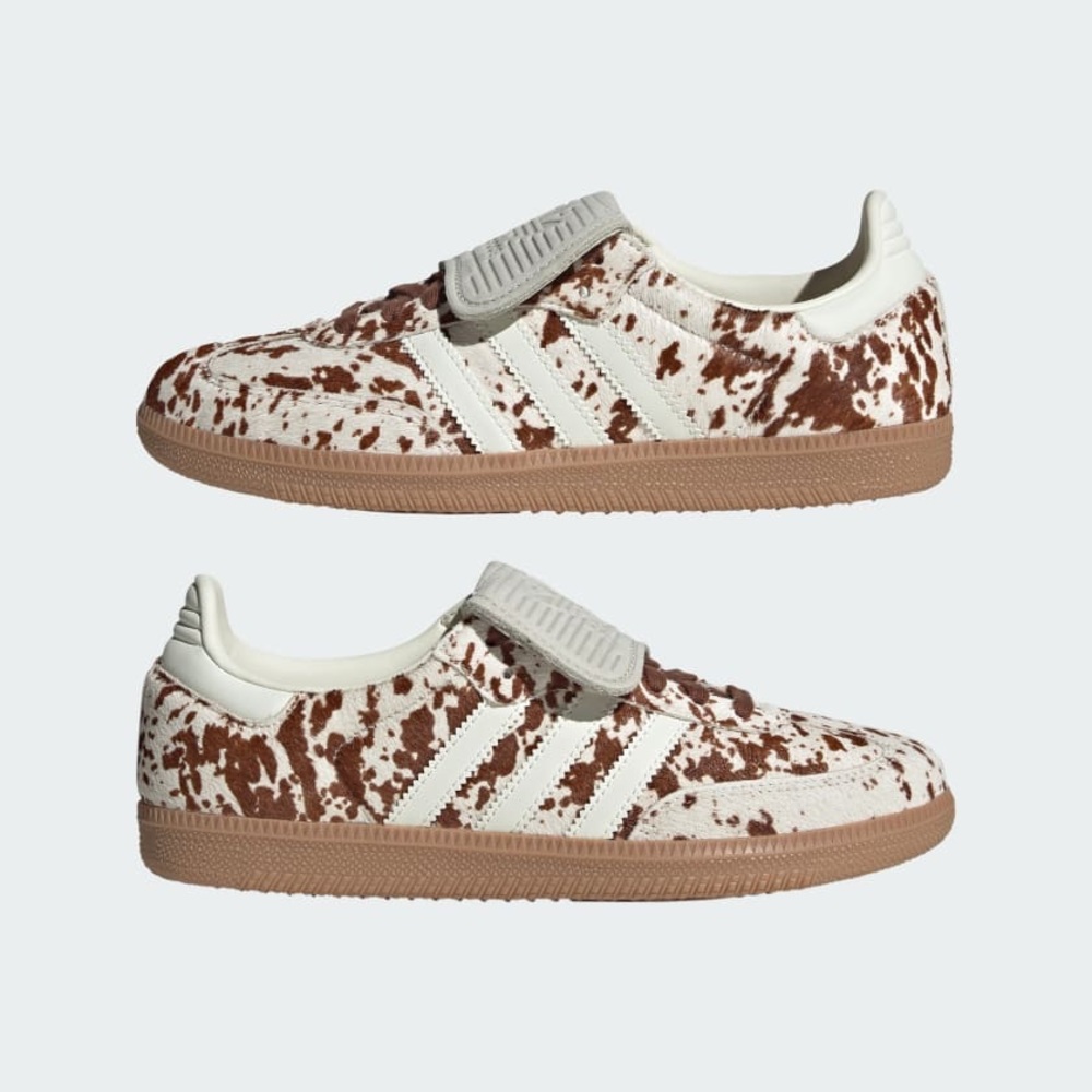 adidas Women's White and Brown Cow Print Samba Sneakers - Picture 2 of 13